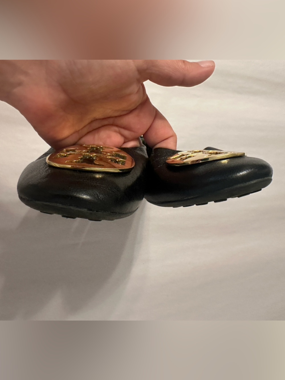 Tory Burch Claire Black Leather Women’s Ballet Flats with Gold Accent - Size 8 - Picture 6 of 11